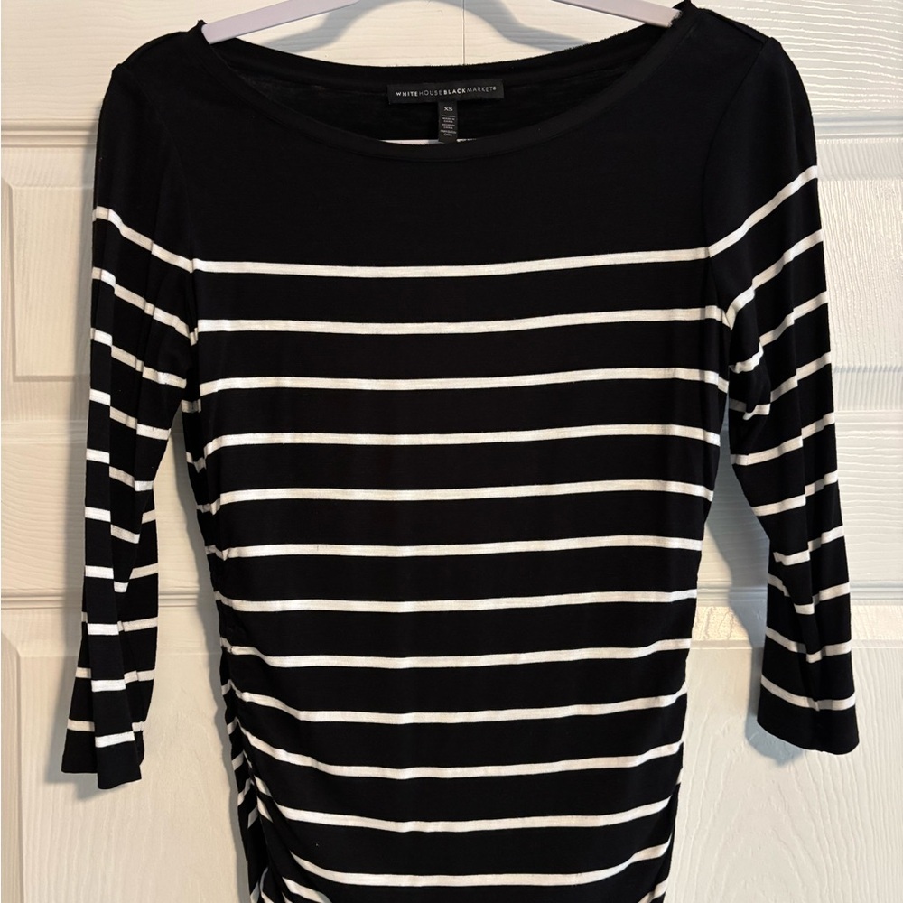 White House Black Market Black and White Striped Long Sleeve Top